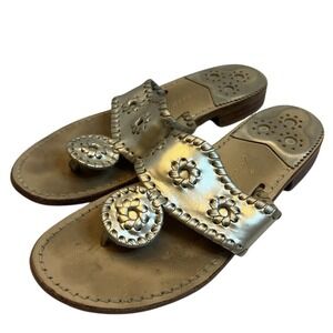 Jack Rogers Classic Platinum Metallic Gold Leather Thong Sandals Women's Size 6